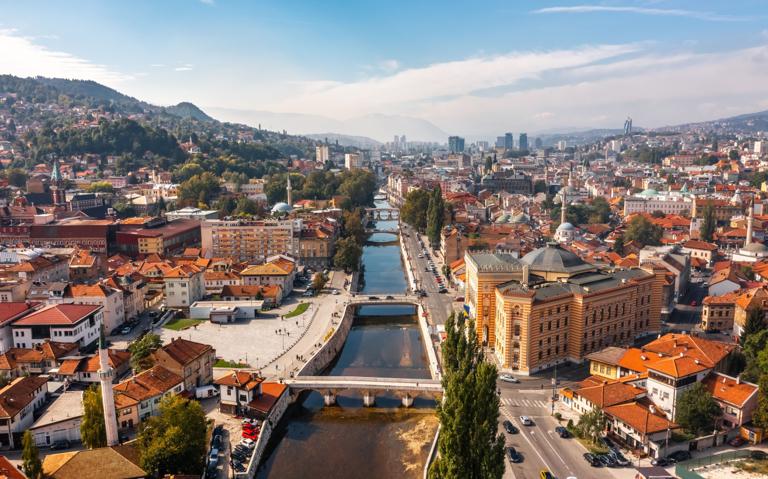 Sarajevo city center aerial view